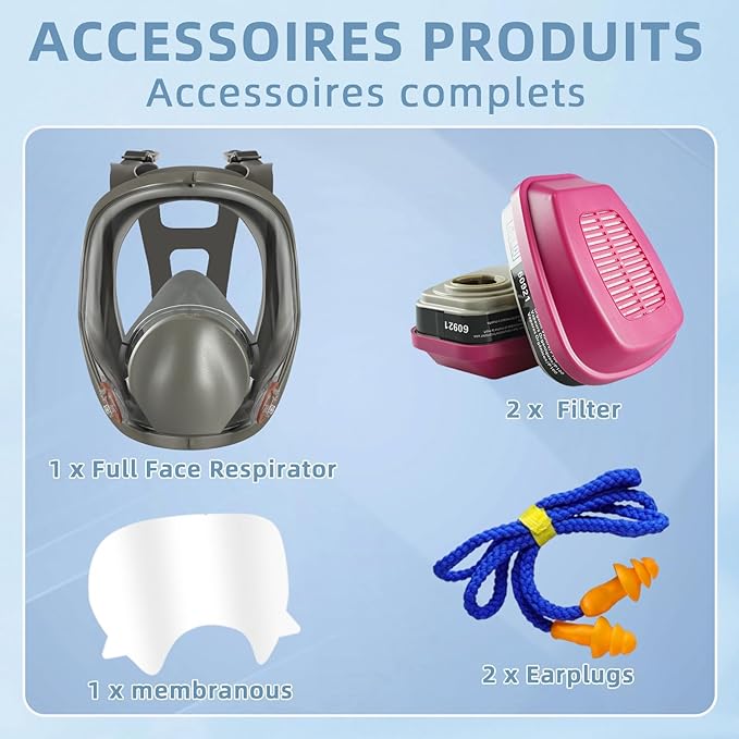 Full Face Respirator, Full Face Respirator with Filters, Reusable Paint Protection Mask, for Agriculture, Construction, Sawing and Welding