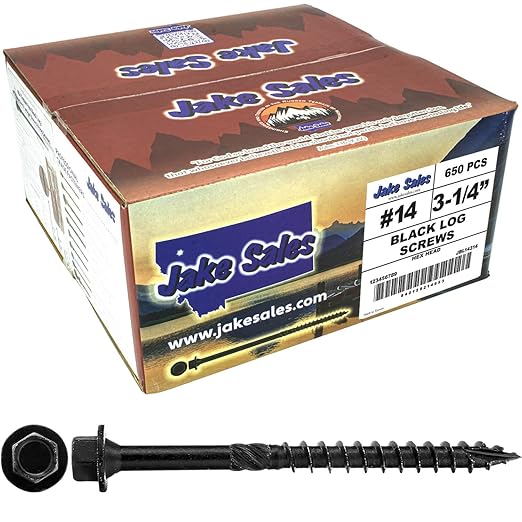 Jake Sales #14 X 3-1/4" Heavy Duty Black Timber/Log/Landscaping Wood Screws - Exterior Coated Heavy Duty Screws. 1 x Full Box - 650 Screws