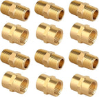 KOOTANS 12pcs Brass Pipe Fitting, NPT Hex Nipple, Coupling, 3/8" x 3/8" NPT Male Pipe, 3/8" x 3/8" NPT Female Pipe Fittings Set (6 Nipple & 6 Coupling)