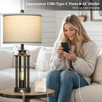 27.5" Bronze Farmhouse Table Lamps for Living Room, Tall Vintage Lamps Set of 2 with USB A+C Charging Port & AC Outlet, Rustic Bedside Lamp with Night Light, Bedroom Lamp for Nightstand Side End Table