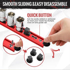 Magnetic Socket Organizer, 1-Piece Heavty Duty Aluminum Socket Holder, Socket Rail for Tool Box, Premium Quality 360° Swivel Socket Rack with 14 Clips for 3/8-Inch(Red)