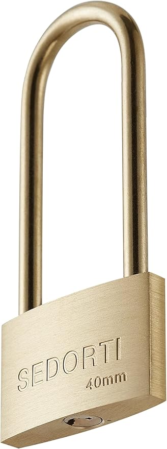 Weather Proof Lock, Solid Brass Padlock with Brass Long Shackle, 1-1/2" Wide, Light Duty Small Marine Grade Padlock