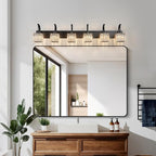 Crystal Vanity Lights 6-Light Black Bathroom Vanity Lights Modern Crystal Bathroom Light Fixtures Over Mirror 51.18" Long Vanity Light for Bathroom