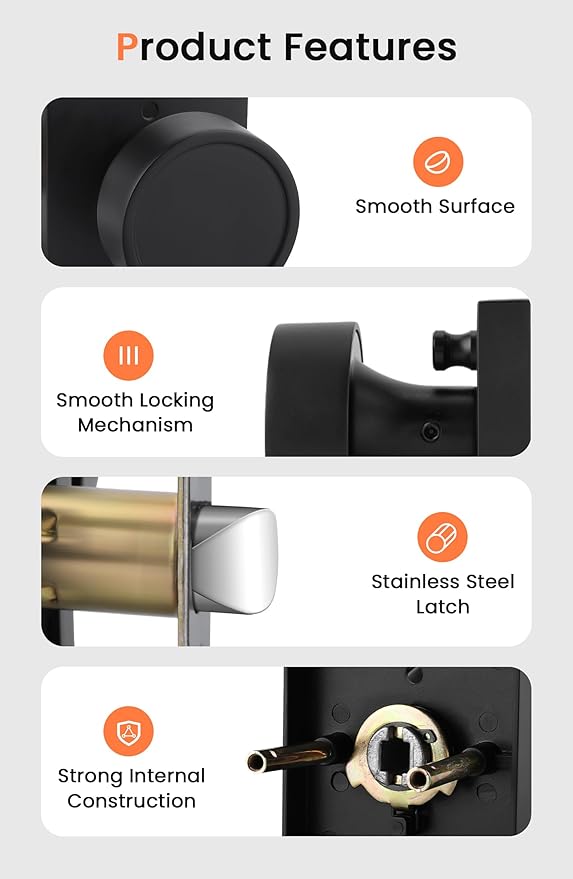 Haidms Black Door Knobs with Deadbolt, Zinc-Alloy Matte Black Exterior Door Knobs, Heavy Duty Front Door Knob and Deadbolt Set(2 Pack)