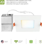 ASD 6 Pack LED Recessed Square Ceiling Light 4 Inch with Round Back, 5 CCT 2700K-5000K, Ultra-Thin Dimmable Wafer Lights with Junction Box, 12W 869LM, Canless Recessed Lighting, Slim LED Downlight, UL