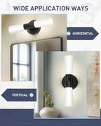 kudos Wall Sconces 16inches Black Vanity Light Fixtures, Modern Sconces Wall Lighting with Milk White Glass, Dimmerable 3000K/4000K/5000K for Bathroom Bedroom, KDVL13-BK