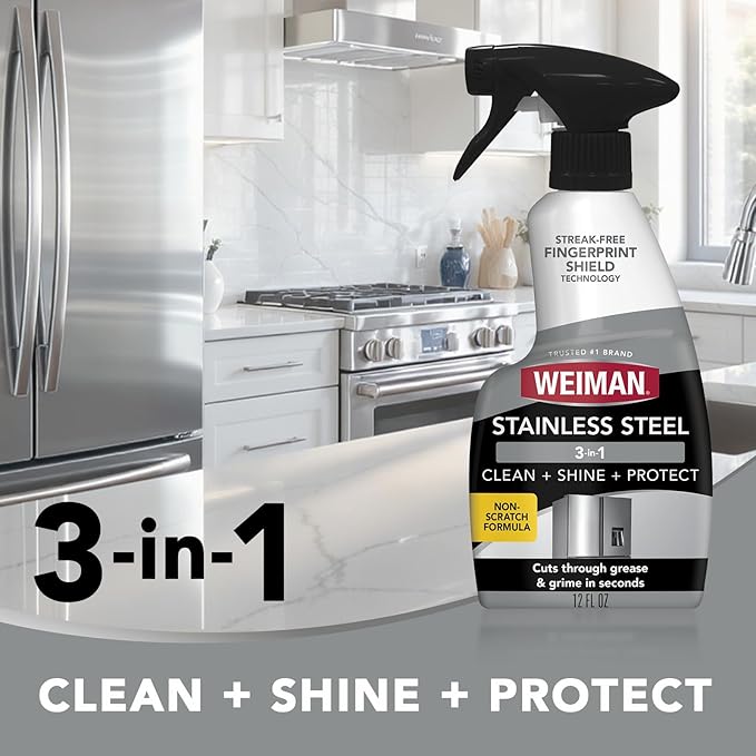 Weiman Stainless Steel Cleaner and Polish - 2 Pack - Removes Fingerprints, Residue, Water Marks and Grease from Appliances w/Buffing Towel