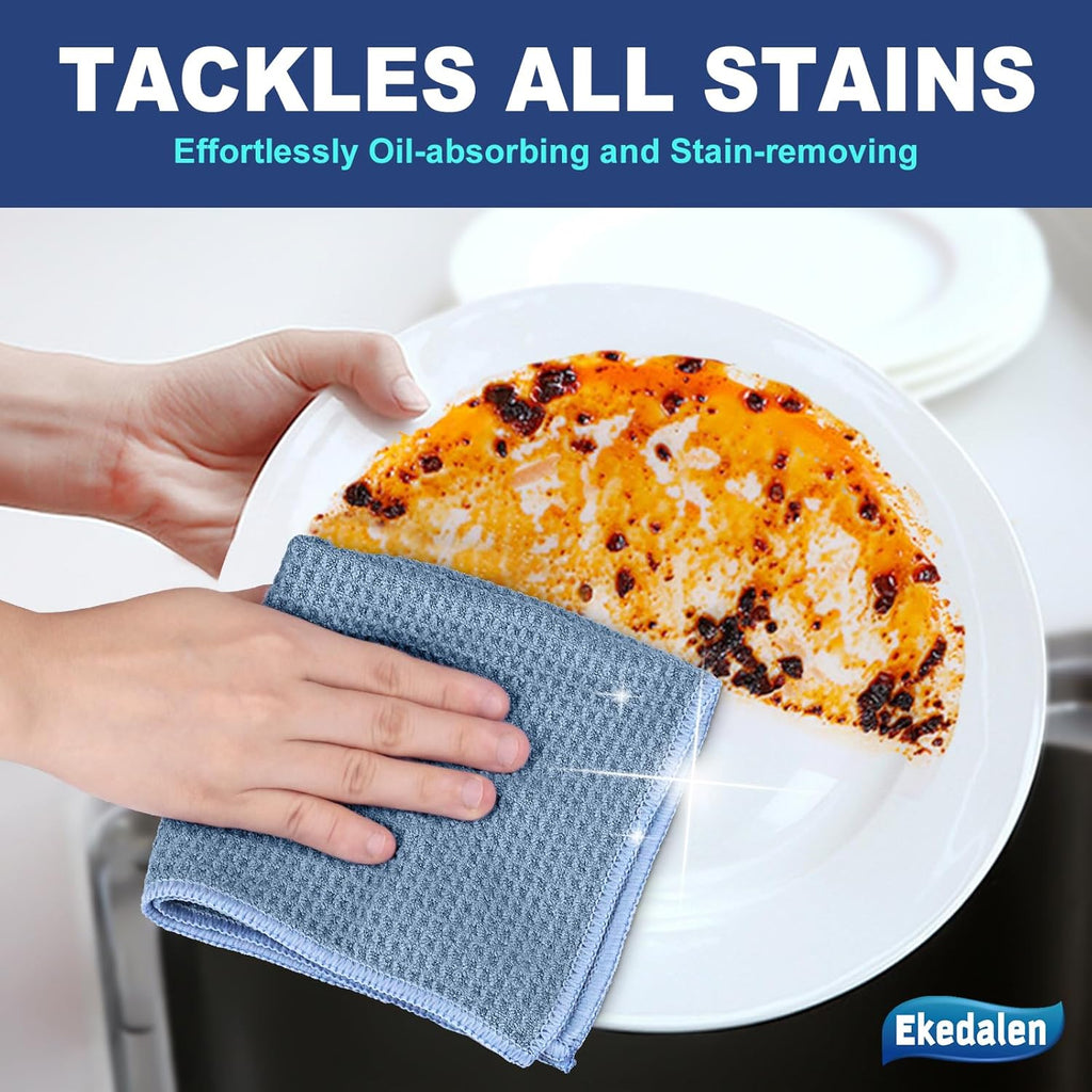 Microfiber Cleaning Cloth Waffle Weave for Dusting Absorbent Towel Quick Drying Dust Rags Household Kitchen, Lint Free Streak Free, 6 Pack,12 x 12 Inches, Blue