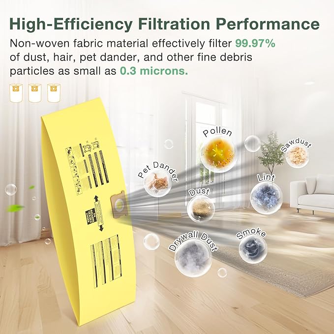 15PCS 5-8 Gallon Wet Dry Vacuum Filter Bags Replacement For Shop Vac Bags, Replace Part Type H #90671 9067100 9067133, Type E #90661 9066100 9066133, VF2004, VHBS VDBS（Yellow）