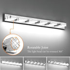 Ralbay Chrome Bathroom Vanity Light Fixtures 48inch 6-Light Acrylic Chrome Modern LED Bathroom Wall Vanity Lighting Fixtures Over Mirror