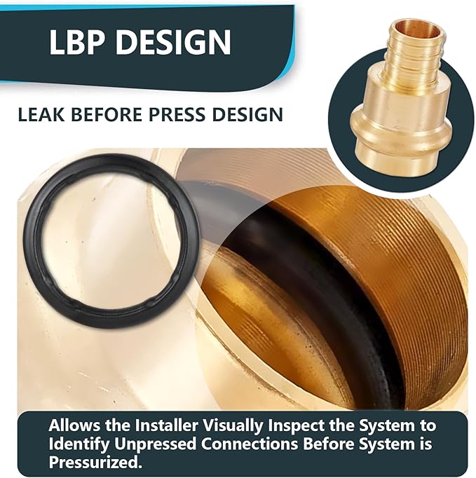 (Pack of 50) Seelink 1/2"Press x 1/2"Pex Crimp Coupling Brass Adapter, Press Fittings For Copper and Pex Pipe Connection(PEX1807344-50Pack)