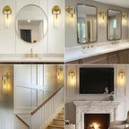 Modern Gold Indoor Wall Sconces Set of 2, 15'' knurled Brass Bathroom Wall Sconces, Glass Bathroom Vanity Light, for Living Room, Bedrooms, Hallway, Staircases, Include Bulb