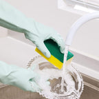 COOLJOB Small Reusable Rubber Dishwashing Cleaning Gloves for Kitchen Bathroom, Non-Slip Grippy Long Dish Washing Gloves with Flocked Cotton Liner, Flexible Durable & Waterproof, Mint Green, 1 Pair