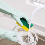 COOLJOB Large Household Rubber Gloves with Cotton Liner & Non-slip Grip, Waterproof Long Lasting Dishwashing Gloves for Kitchen & Bathroom Cleaning, Mint Green, 1 Pair