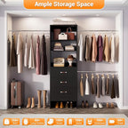 Homieasy 96 Inches Closet Organizer System, 8FT Customizable Walk In Closet Organizer with Hanging Rods, 3 Drawers Garment Rack with Leather Handle , 96" L x 16" W x 75" H, Max Load 1000 LBS, Black