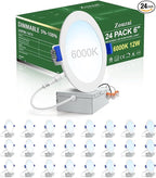zouzai 24 Pack 6 Inch Ultra-Thin LED Recessed Ceiling Light with Junction Box, 6000K Clear White, 12W 110W Eqv, Dimmable Downlight, 1080LM High Brightness - ETL Certified