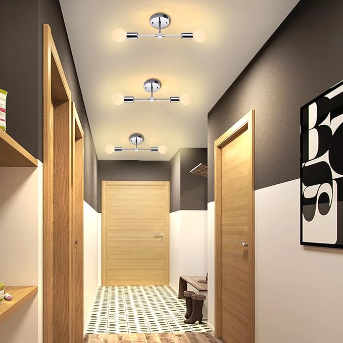 2 Lights Bathroom Vanity Wall Sconce Modern Industrial Wall Lamp Pole Wall Mount Lighting Fixture（Chrome Color）