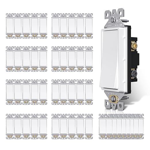 AIDA 3 Way Decorative Light Switch Wall Plate, Electric Switches,15Amp, 120/277 Volt, 3 Way Rocker Switch, Self-Grounding, Residential and Commercial Grade, UL Listed (50, Glossy White)