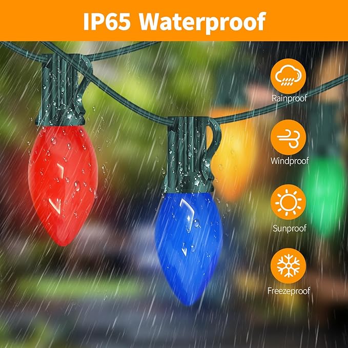 C7 LED Replacement Bulbs, 25 Pack Multicolor Christmas Light Bulbs for Outdoor String Lights, Patio Xmas Tree Holiday Party Wedding Prom Decor, E12 Candelabra Base