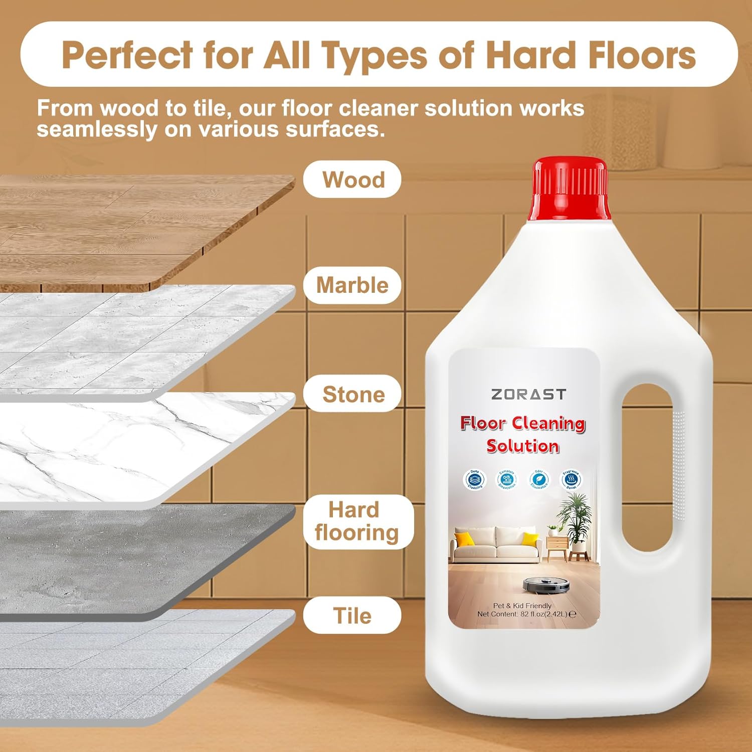 Floor Cleaning Solution, 82 Fl Oz, Compatible with All Roborock Mopping Robots (S7, S8, Qrevo, Q7, Q8 series),Deep Streak Cleans for Multiple Hard Floors, Low-Foam Delivers Clog Free (Fresh fragrance)