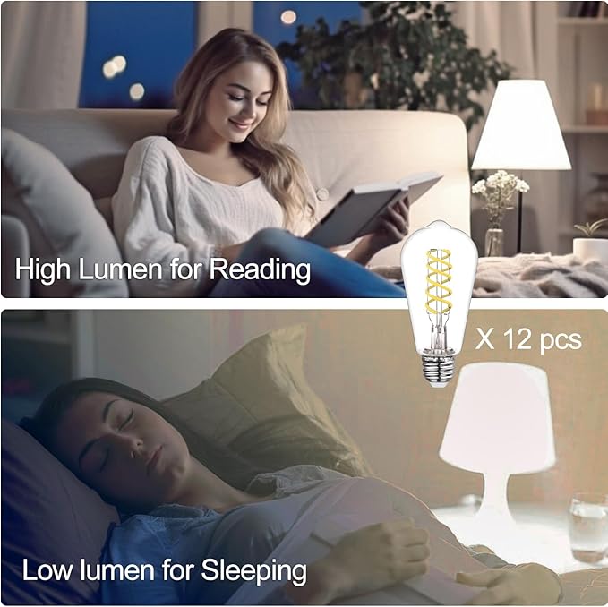 ST58 Edison Bulbs 60 Watt Led, 5000K Vintage Light Bulbs, E26 Led Bulb 6W Dimmable Plastic 600LM, Antique Decorative Filament LED Bulb for Bedroom Office Fan Lights Ceiling Fixtures 12 Pack