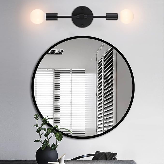 2-Lights Matte Black Bathroom Vanity Wall Sconce Modern Industrial Wall Lamp Pole Wall Mount Lighting Fixture（Black Color）