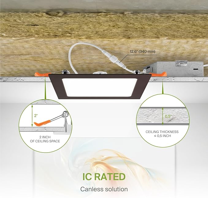 ASD 6 Pack LED Square Recessed Lighting 6 Inch, 5 CCT 2700K-5000K, 15W 60W Eqv, Ultra Thin Dimmable Ceiling Lights with J Box, Canless Wafer Downlight, Slim Panel, UL Energy Star, Oil-Rubbed Bronze