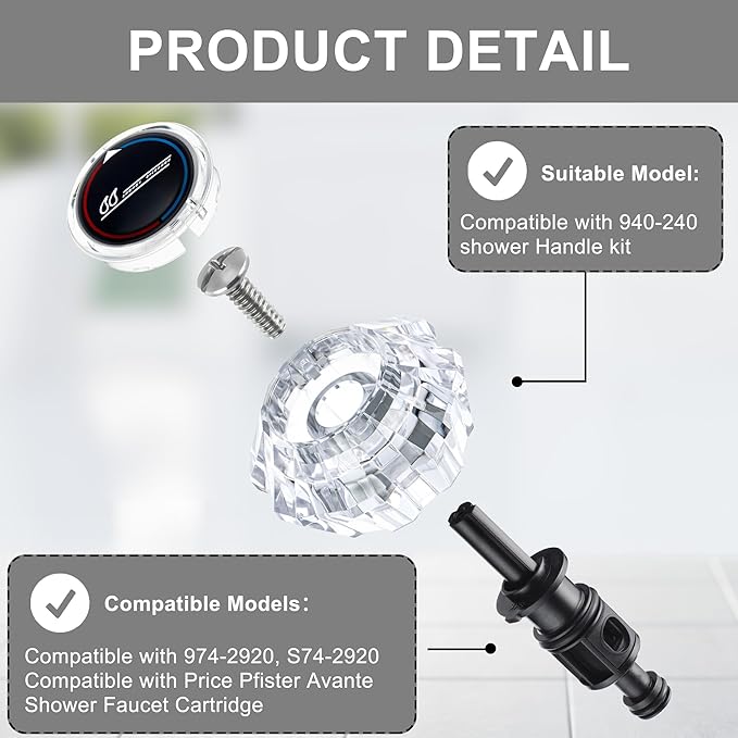 Dreyoo 1 Pack Compatible with 9742920 S742920 Pull and Turn Tub Shower Cartridge, Compatible with Pfister Avante Series Lavatory, Tub Faucet, Shower Valve Cartridge Replacement Part (Plastic Stem)