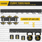 “48” Adjustable Garage Wall Tool Organizer - Full-Length Bracket for Garage Storage with 3 Tool Hooks, 2 Double Hooks, 2 Single Hooks and 3 Rails in Heavy-Duty Construction,Tool Organizer