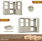 Aheaplus Closet System with 6 Drawers, 4 Hanging Rods & Corner Tower, Corner Closet System with Hanging,80.9" L-Shaped Walk-In Wardrobe Organizer, 2000+ lbs Capacity, Set of 3, White Oak