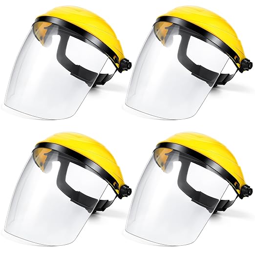 4 Pack Safety Face Shield for Grinding and Cutting, Full Impact Resistant Face Shield Mask for Work Chemical Woodworking (Yellow)