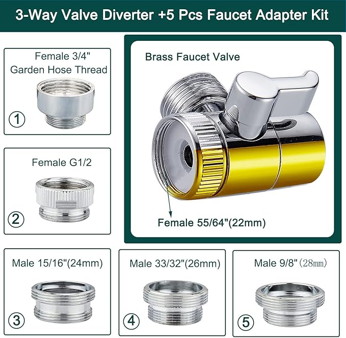 Kitchen Faucet Hose Sprayer Attachment for Tub & Sink, Black Stainless Steel Hose, Water Saving Aerator & 3-way Diverter Valve