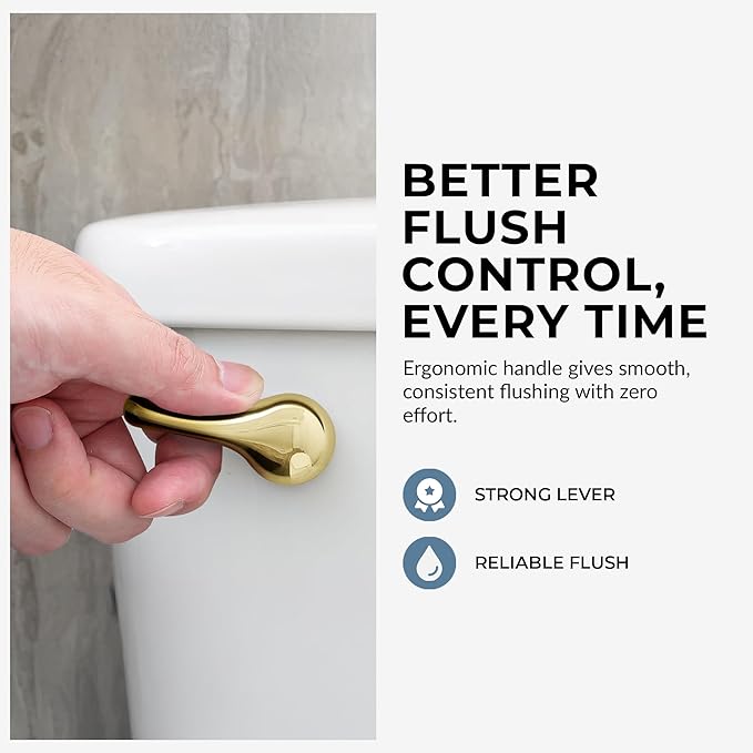 Qualihome Gold Toilet Handle - Front Mount Polished Brass Toilet Flush Handle Lever Replacement - Universal Fit - Durable Design - Easy Installation - Ideal for Most Front Mount Toilets