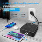 Ultra Flat Plug Surge Protector Power Strip 10 ft Cord,Long Power Strip with 4 Widely Outlets, Thin Extension Cord with 3 USB Ports(1 USB C Port),Slim Desk Charging Station,Black(2 Pack)