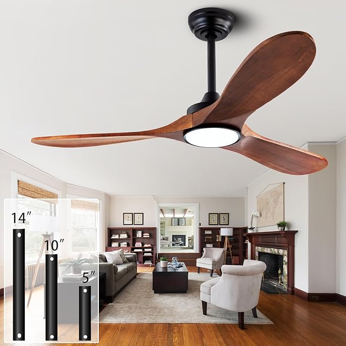 42" Wood Ceiling Fans with Lights and Remote Control,Indoor Outdoor 3 Blades Wooden Ceiling Fan for Garage,Patio,Living Rooms,Bedrooms,Offices,Farmhouse(Black+Dark Walnut)