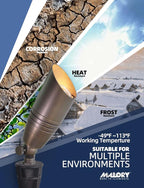 MALORY Brass Landscape Spotlights 10-Pack with Bulb Kit(S02), Low Voltage 12V AC/DC LED Outdoor Spot Uplights for House and Tree,PVC Ground Stake and Wire Connector Included, 5W 2700K Warm White