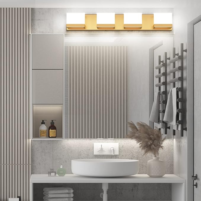 Tipace Gold Vanity Lights for Bathroom Modern LED 4 Lights Bathroom Vanity Lights Up and Down Wall Light Fixtures 6000K