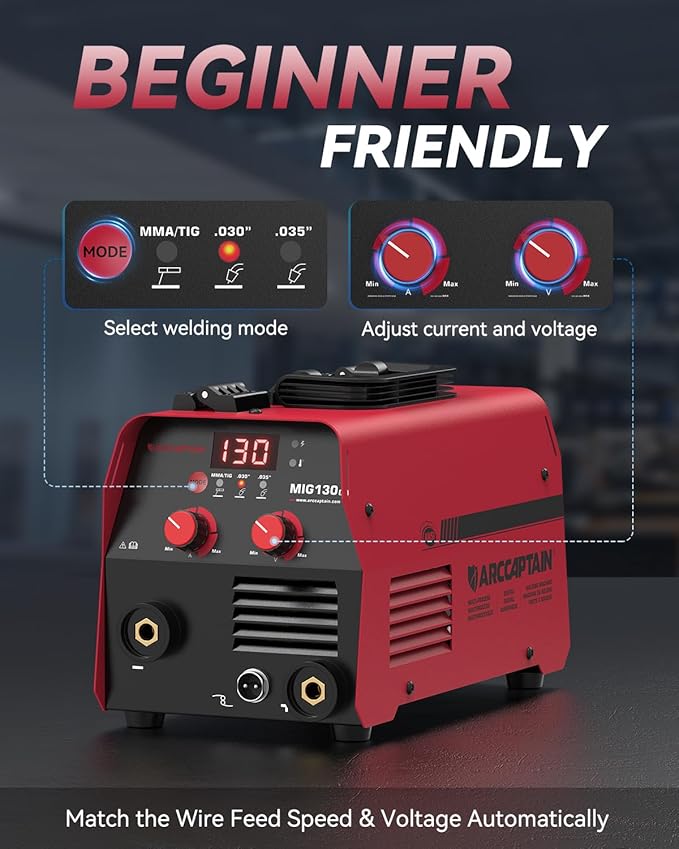 ARCCAPTAIN 130A MIG Welder, 3-in-1 Welder Machine 110V, Flux Core MIG/Lift TIG Welding/Stick Welding Machine with Synergy, IGBT Inverter Portable Gasless Welder Equipment with 1lb Welding Wire