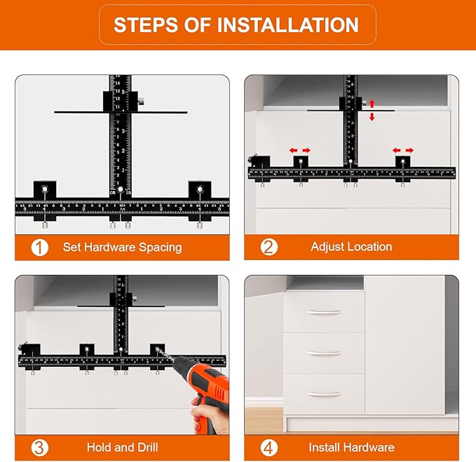 Cabinet Hardware Jig Tool - Adjustable Drill Template for Handles & Pulls on Drawers/Doors | All Aluminum Alloy with Center Punch & Carrying Bag