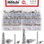 Hilitchi 112-Pieces Large Small Zinc Self Drilling Drywall/Hollow-Wall Anchor Assortment Kit