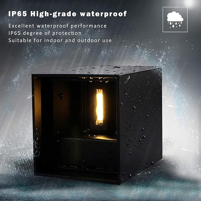 LANFU LED Aluminum Waterproof Outdoor Wall Sconce, 100-277V 3000K Outdoor Cube Square Wall Light Warm Light 2 LEDs Black 6W Outside Wall Lights for House Patio