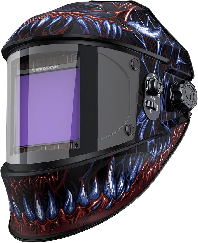 ARCCAPTAIN 3.94"X3.66" Welding Helmet Auto Darkening, 1/1/1/1 Top Optical Clarity Large Viewing Screen Solar Power Welding Hood with 4 Arc Sensor, Wide Shade 4-5/5-9/9-13 for TIG MIG ARC Welding CUT