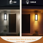 Outdoor Wall Sconce Lights, Square LED Porch Lights Outdoor 18W 3000K 4000K 5000K 3 Color Changeable,Exterior Outside Wall Lights for House Doorway,Carriage