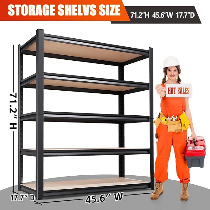 46" W Garage Shelving-2050 lbs 5 Tier Storage Shelves,Adjustable Heavy Duty Metal Shelving Unit and Storage Large Rack,Utility Steel Shelf for Warehouse Industrial Pantry Basement 71"x46"x18"