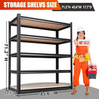 46" W Garage Shelving-2050 lbs 5 Tier Storage Shelves,Adjustable Heavy Duty Metal Shelving Unit and Storage Large Rack,Utility Steel Shelf for Warehouse Industrial Pantry Basement 71"x46"x18"