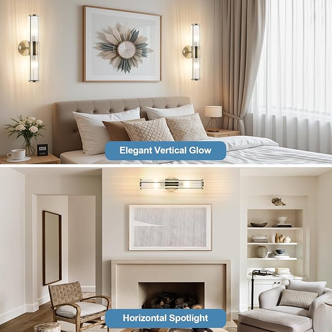 Glass Rods Wall Light Fixture Indoor Antique Bronze Bathroom Vanity Lights Fixtures Beside Mirror Lighting Lamps Up and Down Wall Mounted Light E12 Socket