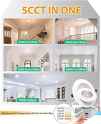 zouzai 4 inch 5CCT Gimbal Led Recessed Lights, 360°+90° Adjustable Directional Recessed Lighting, 2700K/3000K/3500K/4000K/5000K Dimmable Retrofit Eyeball Can Lights with Jbox, ETL(White, 6 Pack)