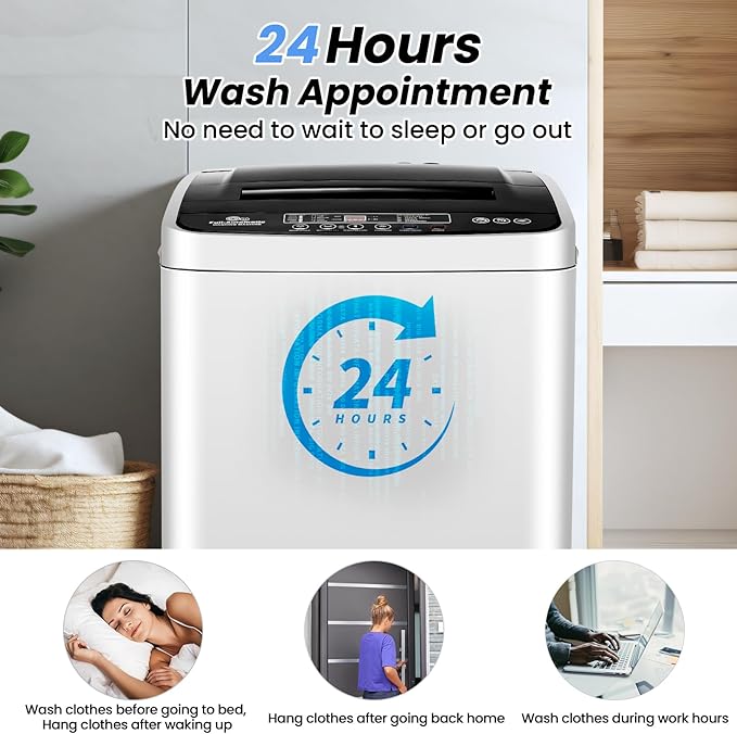 Nictemaw Portable Washing Machine 20Lbs, 2.8Cu.ft Full Automatic Portable Washer with 4 Water Levels 4 Wash Programs 3 Water Temp & Drain Pump, Compact Laundry Washer for Home, RV, Dorm