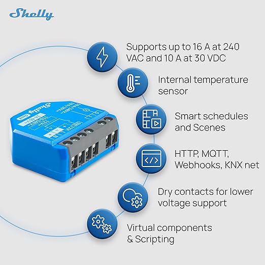 Shelly 1 Gen4 | Wi-Fi, Zigbee & Matter Smart Relay Switch with Dry Contacts, 1-Channel 16A | Home Automation | Alexa, SmartThings, Google Home, Apple HomeKit Compatible | Garage Door Opener
