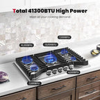 GASLAND Master 30 Inch Gas Cooktop with Griddle PRO GH3805SS1FC with 5 Burners, CSA certified, 120V Plug-in, NG/LPG Convertible